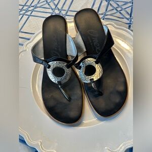 Onex Black Thong Size 7 Wedge Sandles